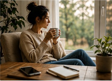 Person taking a break from digital distractions and enjoying a quiet moment